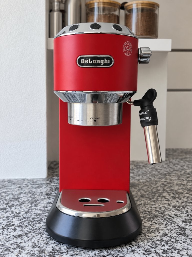 De'Longhi Dedica | Espresso Machine Rood incl accessoires, Ophalen, Gebruikt, Espresso apparaat, 2 tot 4 kopjes