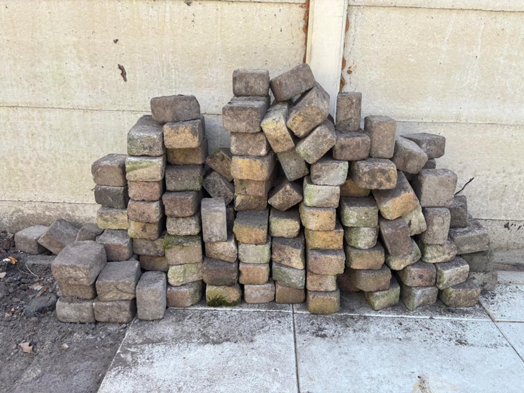 Stapelstenen, cobblestones, straatstenen, Tuin en Terras, Tegels en Klinkers, Ophalen, Gebruikt, Beton, Klinkers