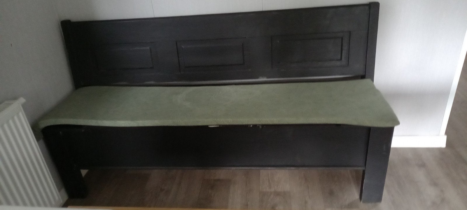 Zwarte klepbank met opbergruimte - 180 cm breed, Antiek en Kunst, Ophalen