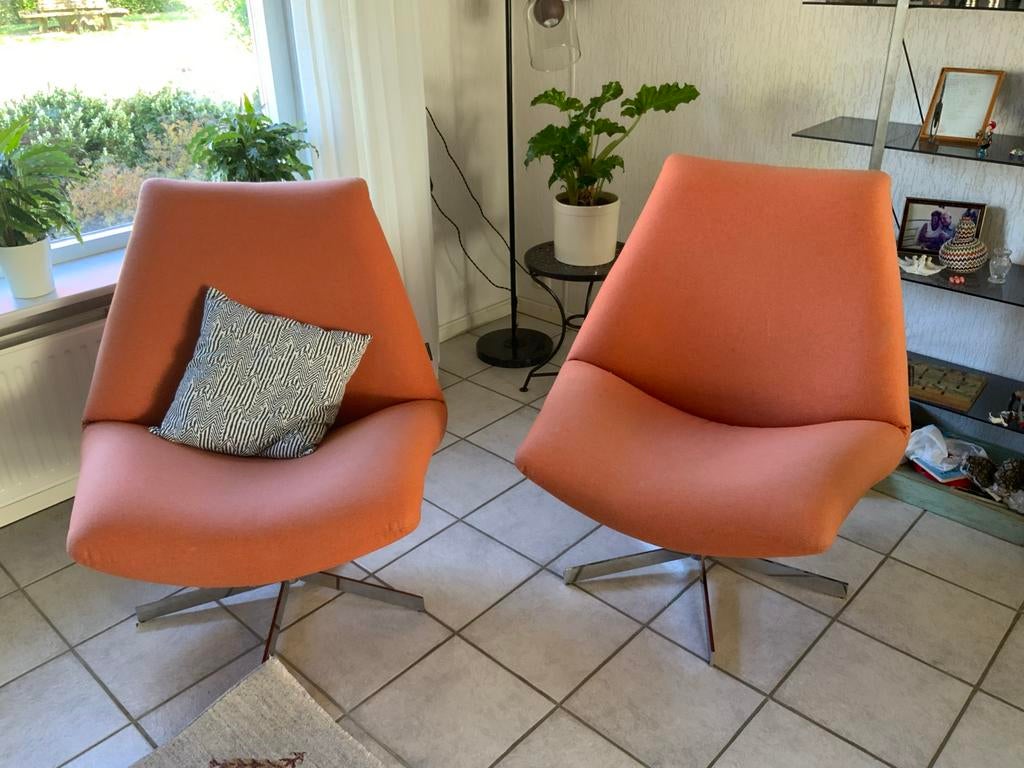Twee oranje draai fauteuils van Trendhopper, Ophalen, Zo goed als nieuw, Stof, 75 tot 100 cm