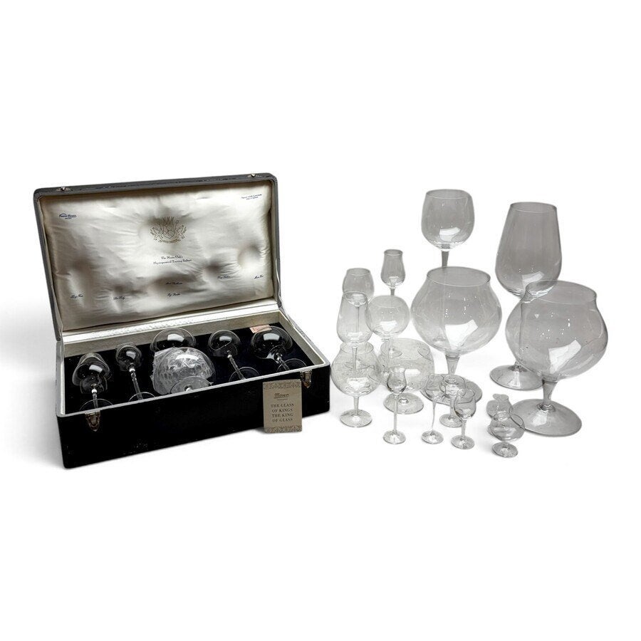 Moser decoratie- en degustatieglazen (28x) met cassette, Ophalen of Verzenden
