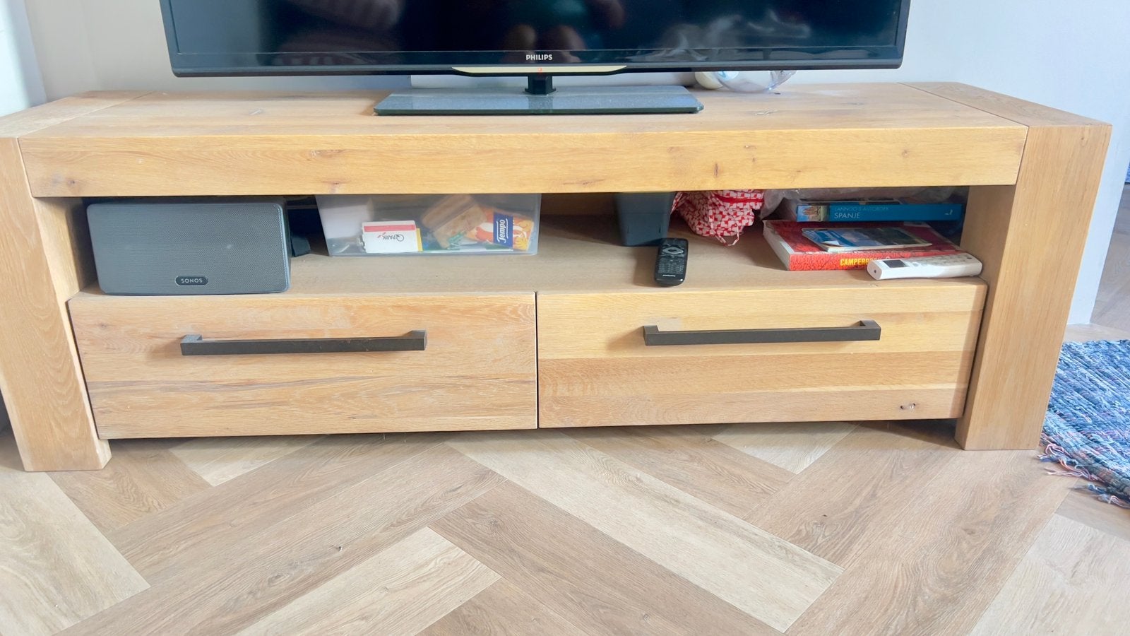 Tv meubel volledig eiken, Ophalen, 150 tot 200 cm, Zo goed als nieuw, Minder dan 100 cm