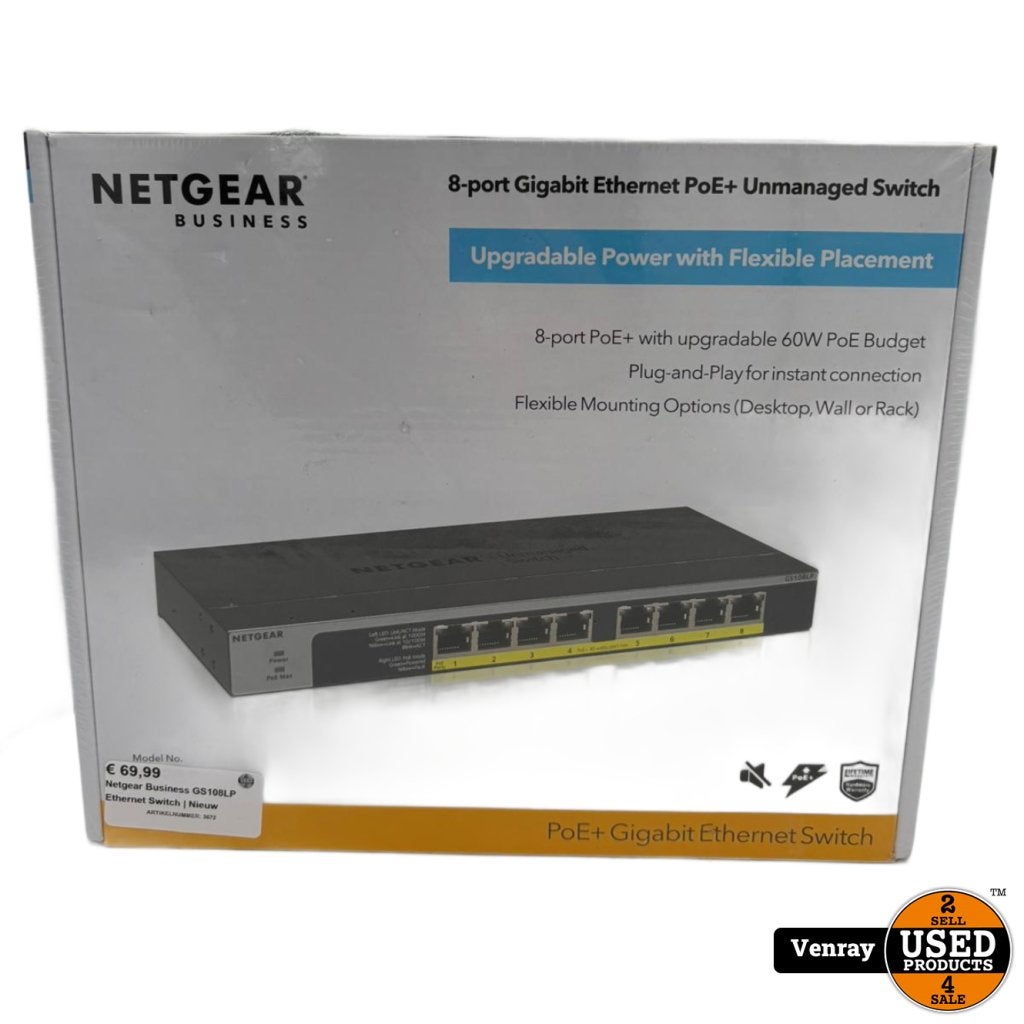 Netgear Business GS108LP Ethernet Switch | Nieuw, Computers en Software, Netgear, Gebruikt, Sales@netgear.com, 350 E. Plumeria Drive
San Jose, CA 95134
United States