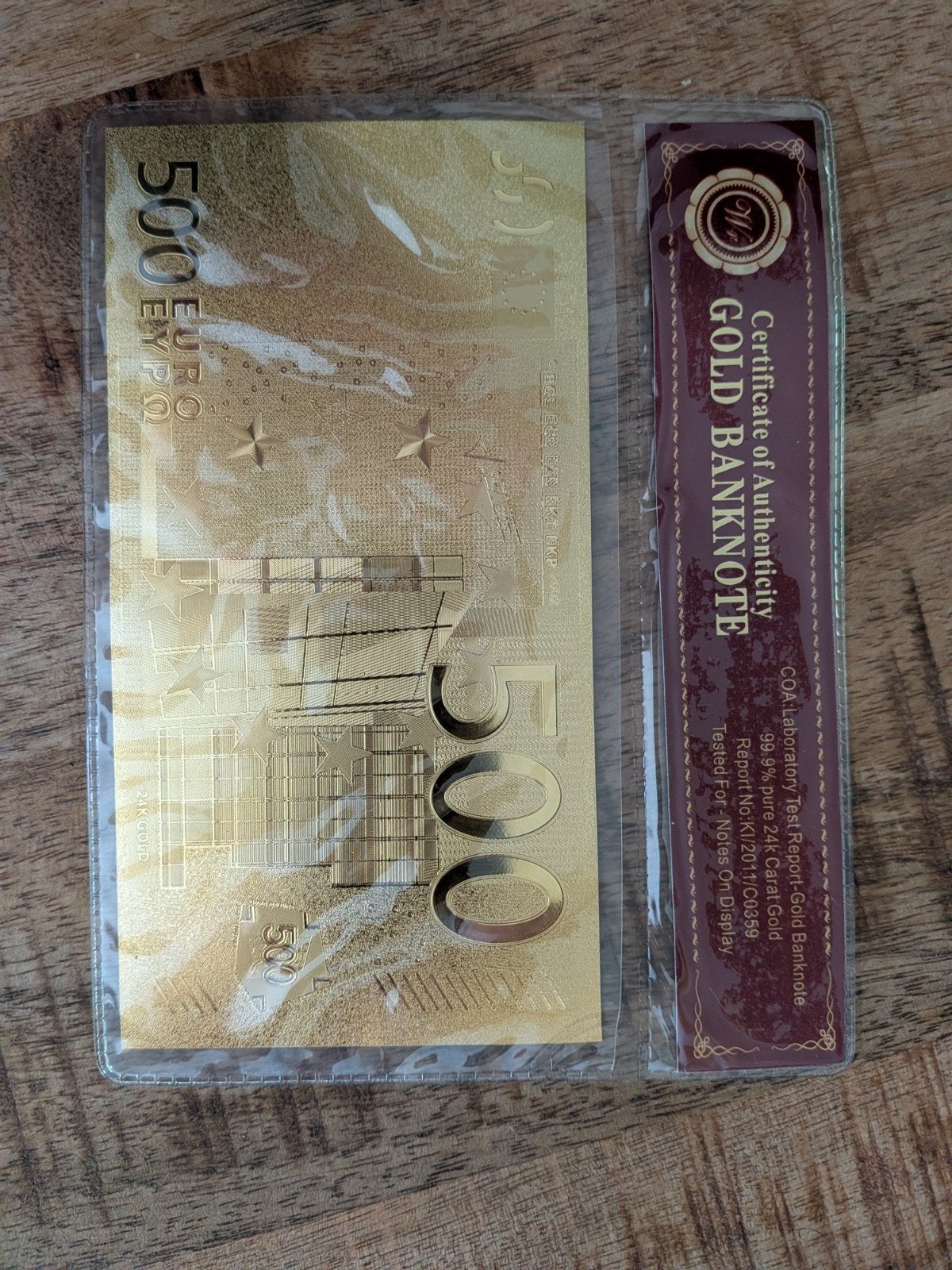 24K Gouden Replica 500 Eurobiljet - Decoratie/Verzamelaar, Postzegels en Munten, Bankbiljetten | Europa | Eurobiljetten, Ophalen of Verzenden