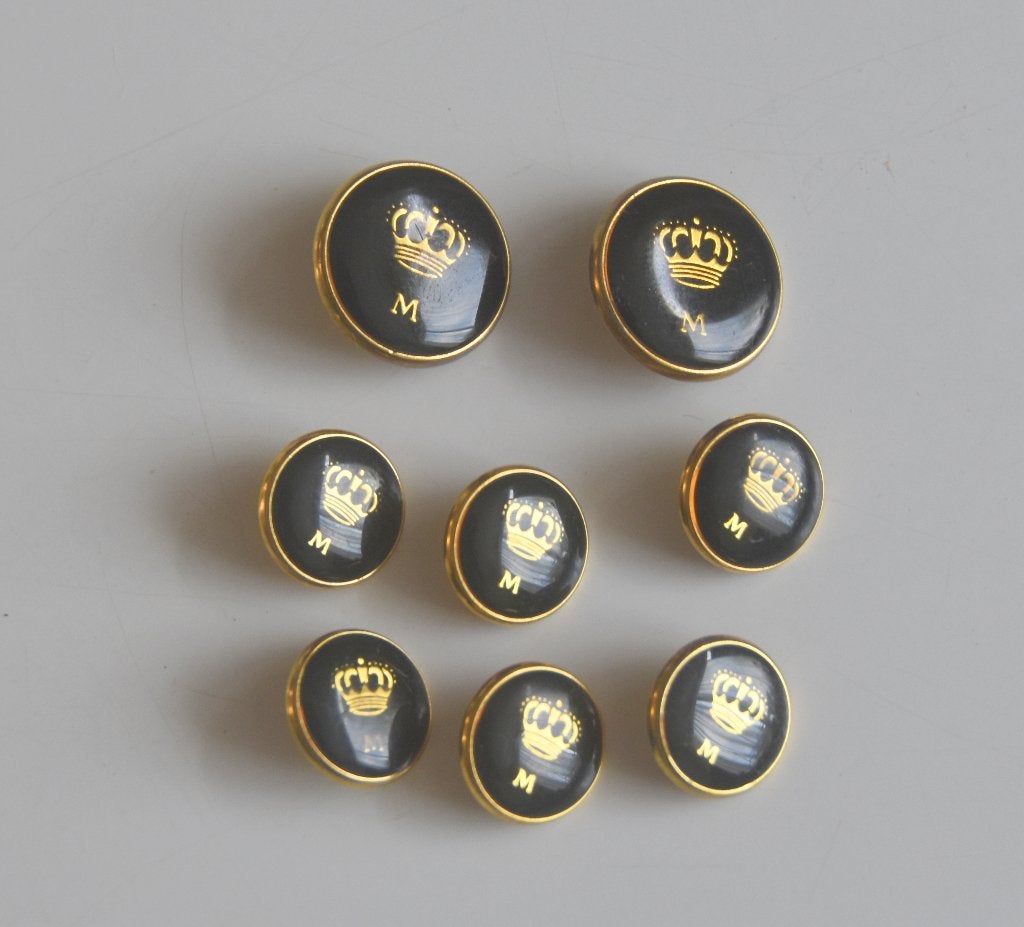 8 Koninklijke knopen blauw met goud colbert kroon, Verzenden, Knoop of Knopen