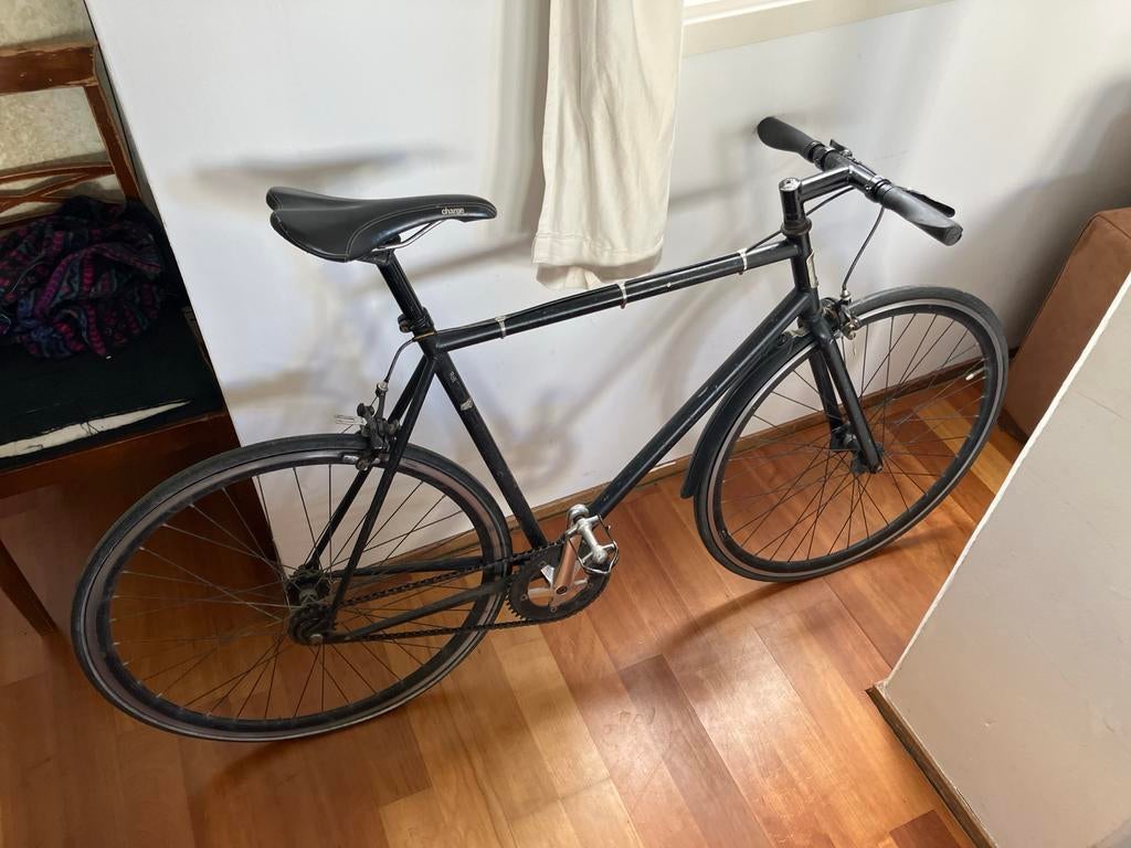 Zwarte Racefiets/Stadsfiets Fixie Single Speed Frame 53cm, Gebruikt, Staal, Velgrem, 53 tot 57 cm