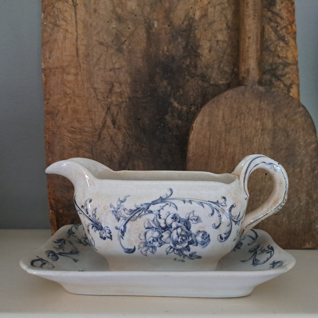 Oude saucière juskom sauskom Ortus blauw wit *Etage3*, Gebruikt, ., Ophalen of Verzenden, .