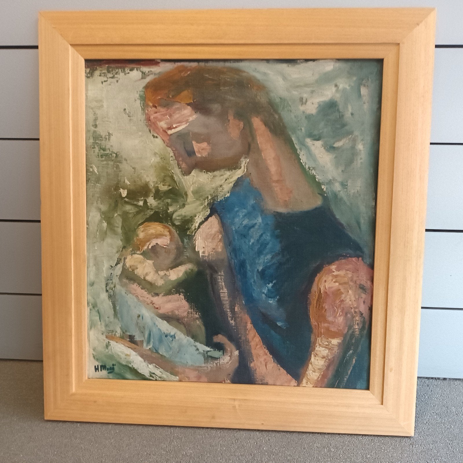 Moeder met kind, olieverf op doek, gesigneerd l.o., Ophalen of Verzenden