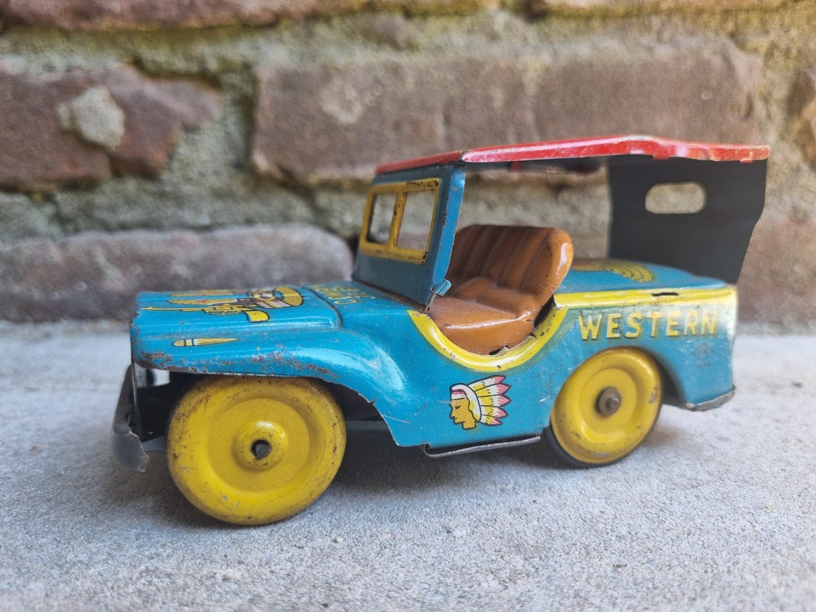 Japan blikken speelgoed Jeep 'Western Cowboy' - Jaren '50, Antiek en Kunst, Antiek | Speelgoed, Ophalen of Verzenden