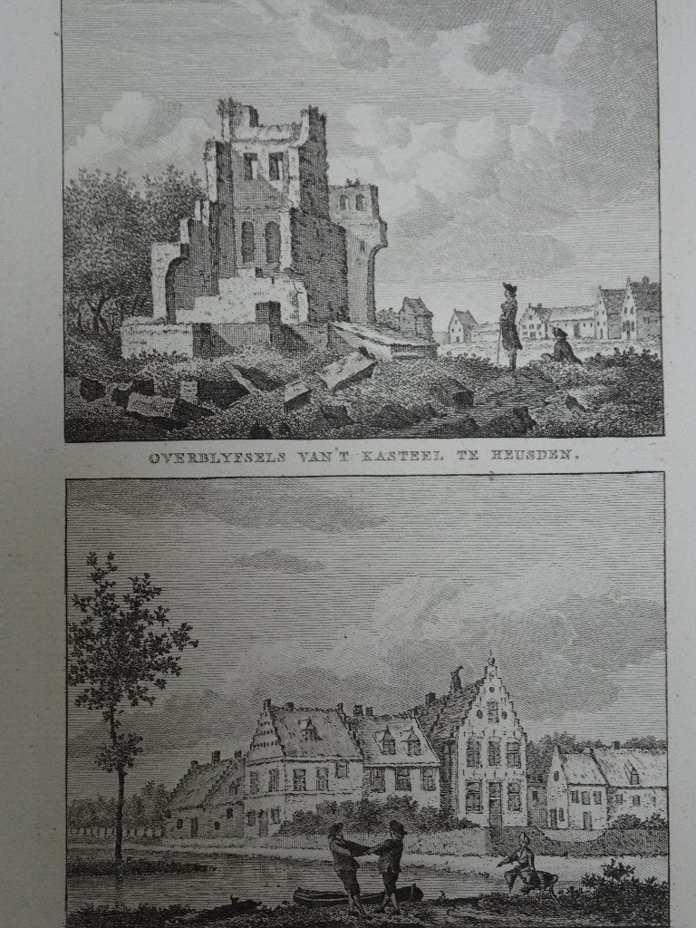 gravure kasteel Heusden, huis te Meeuwen, Bendorp 1793, Architectuur, Ophalen of Verzenden, Gravure, Origineel
