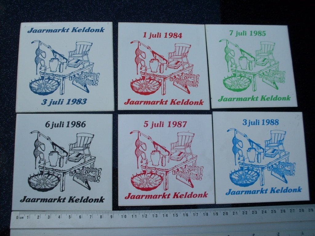 6x sticker jaarmarkt keldonk 1983 t/m 1986, Verzenden, Zo goed als nieuw, Bedrijf of Vereniging
