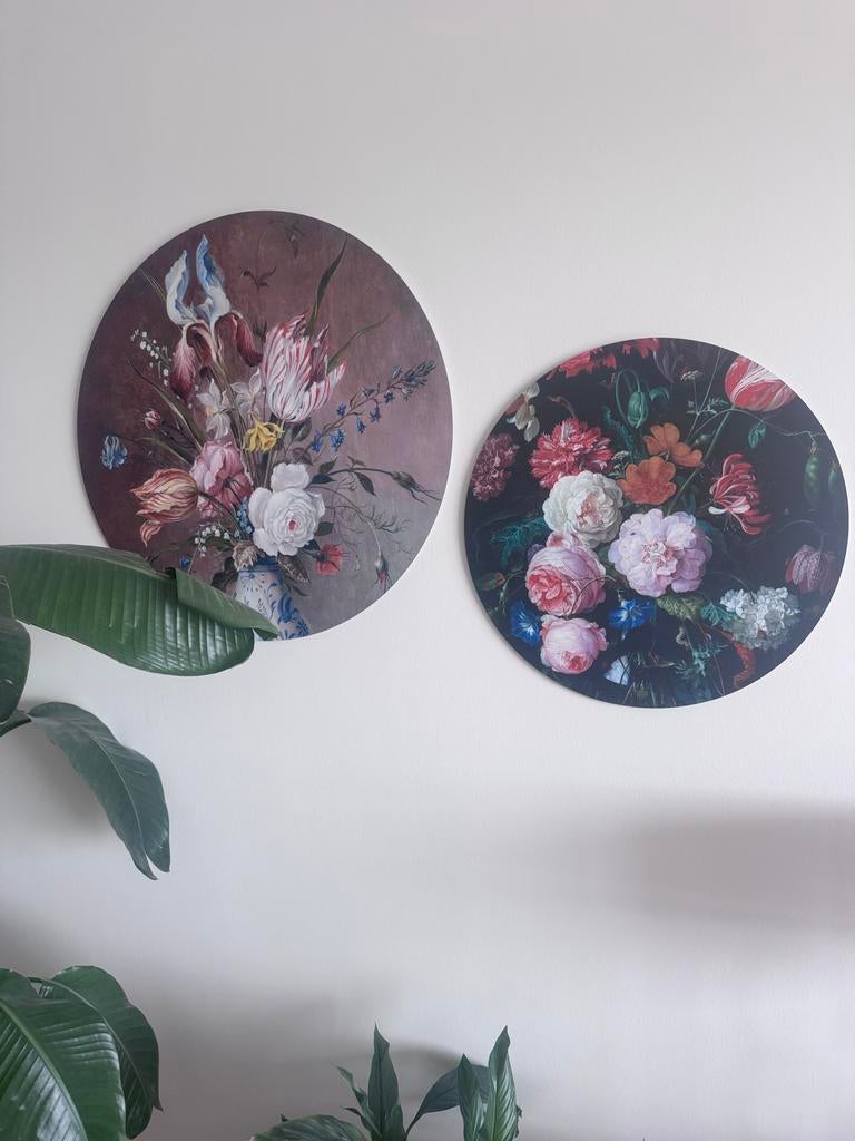 Prachtige Wandcirkels met Bloemenprint - Set van 2, Ophalen of Verzenden, Zo goed als nieuw