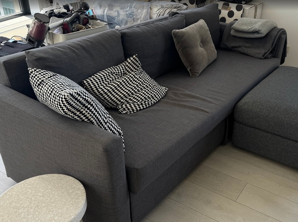 ikea FRIHETEN 3-zitsslaapbank, Skiftebo grey sofa sofabed, Huis en Inrichting, Ophalen, 100 cm, Tweepersoons, Zo goed als nieuw