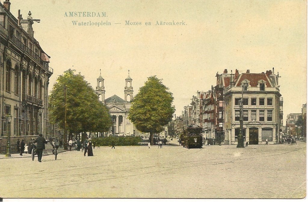 Oude Ansichtkaart Amsterdam Waterlooplein Mozes en Aäronkerk, Verzamelen, Ophalen of Verzenden, Voor 1920, Gelopen, Noord-Holland