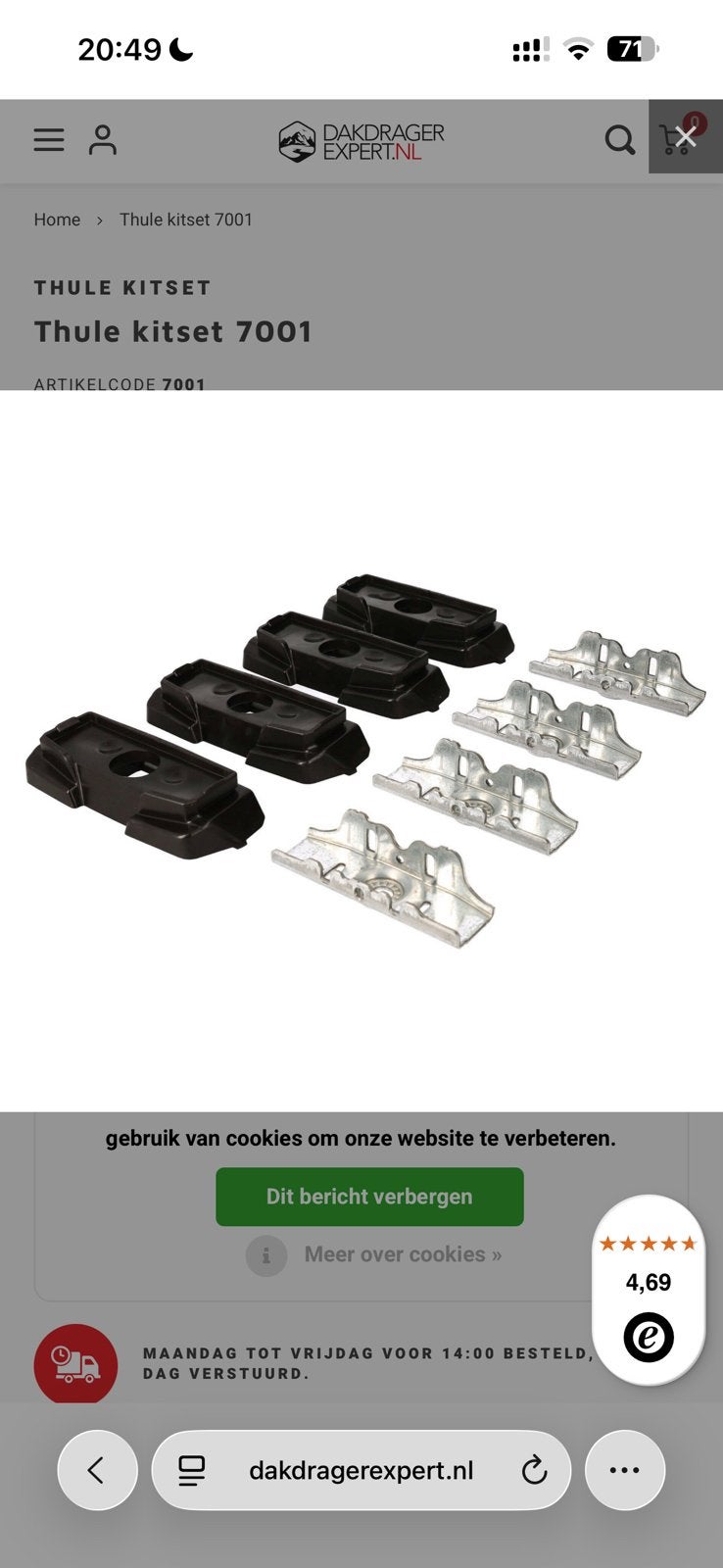 Dakdrager voeten Thule 7001 vw, Ophalen, Gebruikt