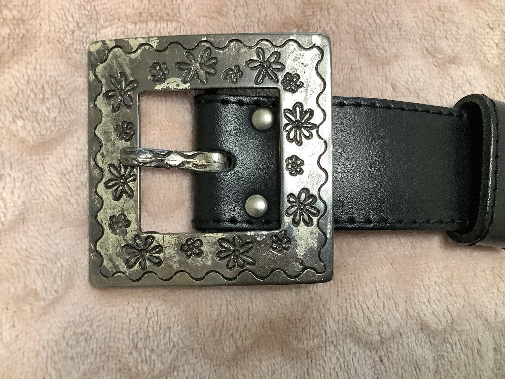 Riem dames met vierkante gesp, geen leer, 95 cm., 3 tot 5 cm, Zwart, 90 tot 100 cm, Tailleriem