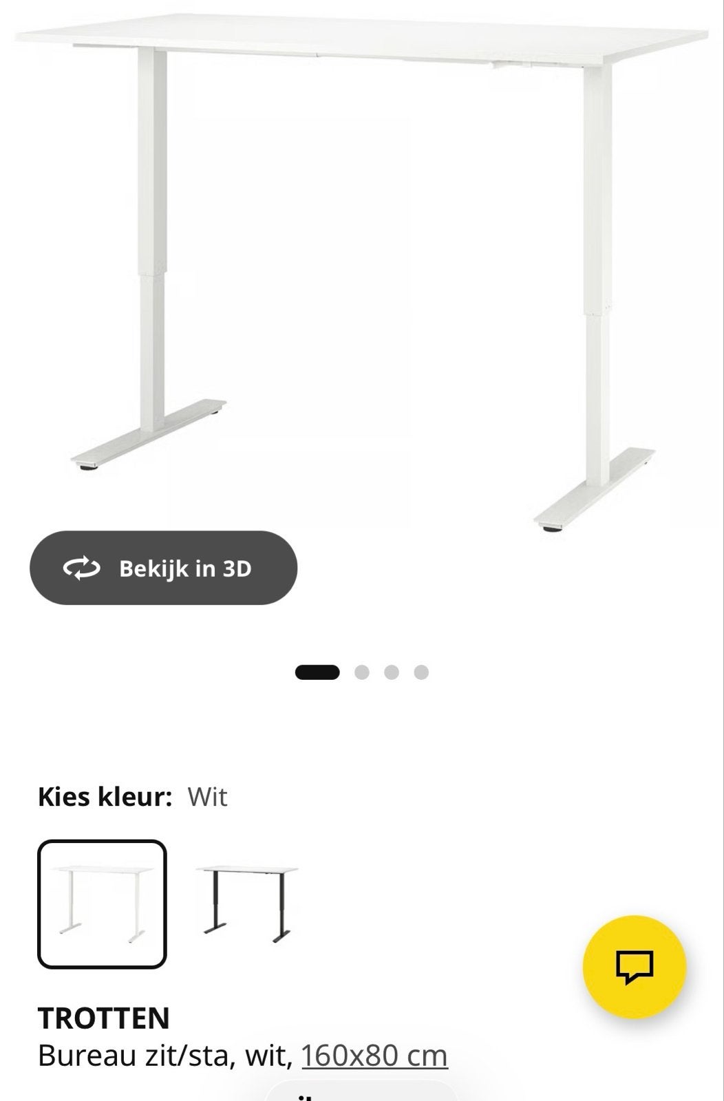 IKEA TROTTEN Zit-sta bureau wit 160x80 cm, Ophalen, Zit-sta bureau, Metaal, In hoogte verstelbaar
