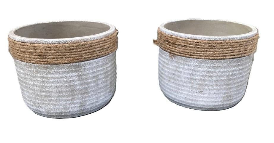 BLOEMPOT STIJLVOL MET NATUURLIJKE ACCENTEN GRIJS JUTE  H 10, -, -, Rond, Ophalen of Verzenden