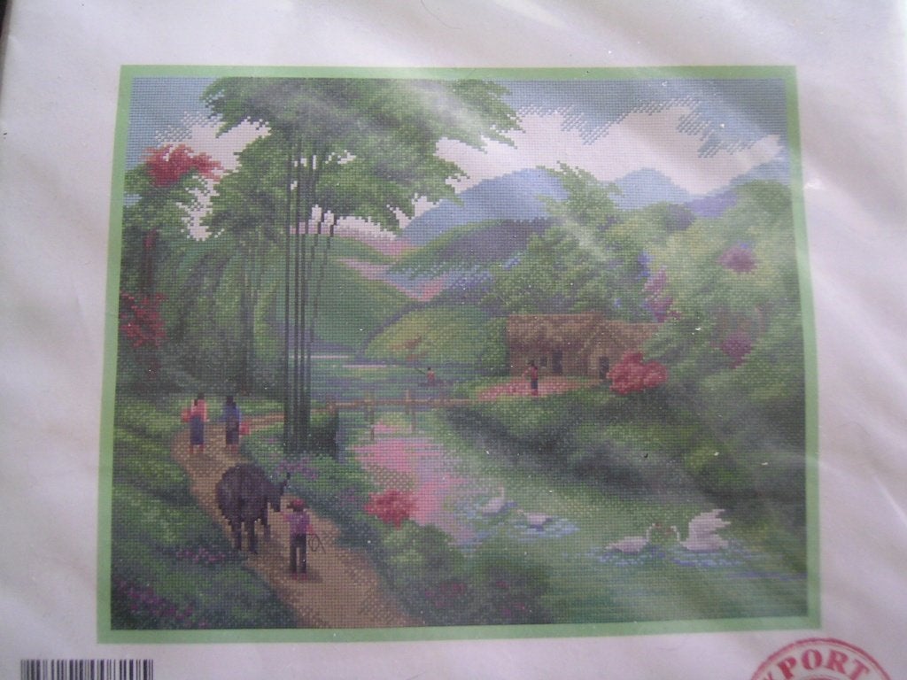 NIEUW Compleet borduurpakket Oosters landschap. Heb Ook DMC, Ophalen of Verzenden, Nieuw, Handborduren, Borduurpakket