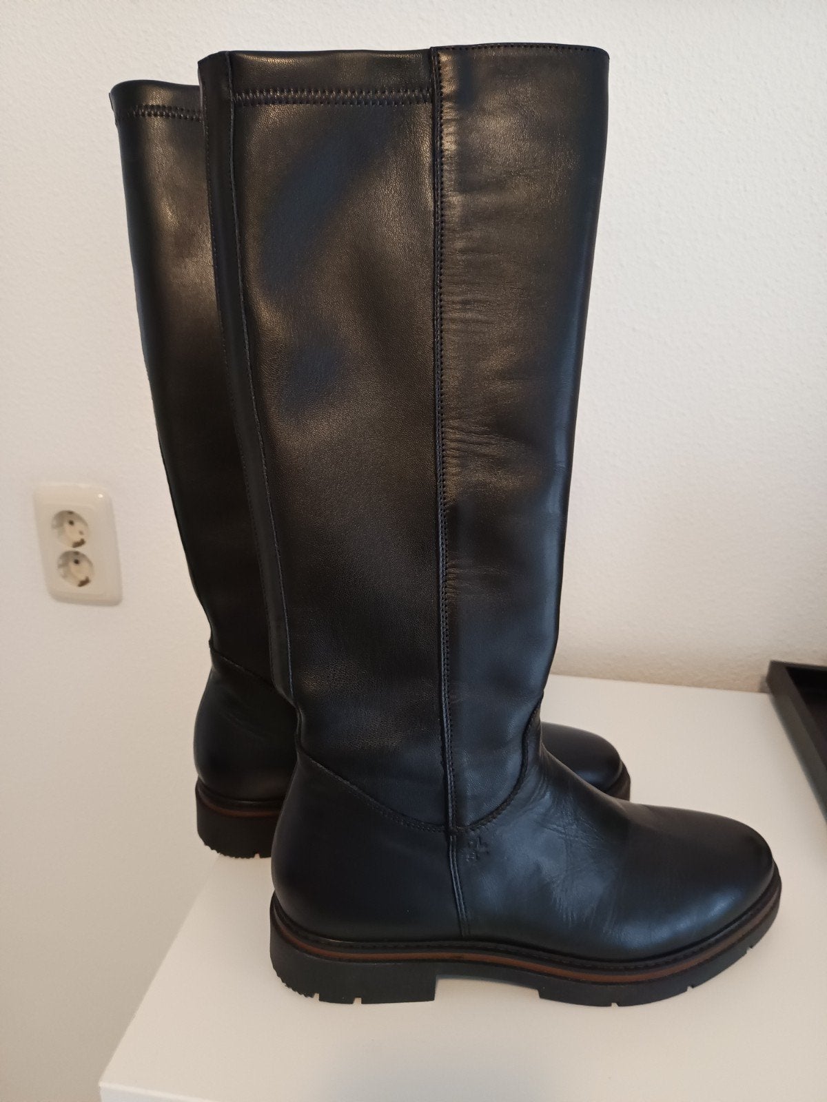 Nieuwe leren zwarte Laarzen DLS, Mt 40, Ophalen of Verzenden, Nieuw, Zwart, Hoge laarzen