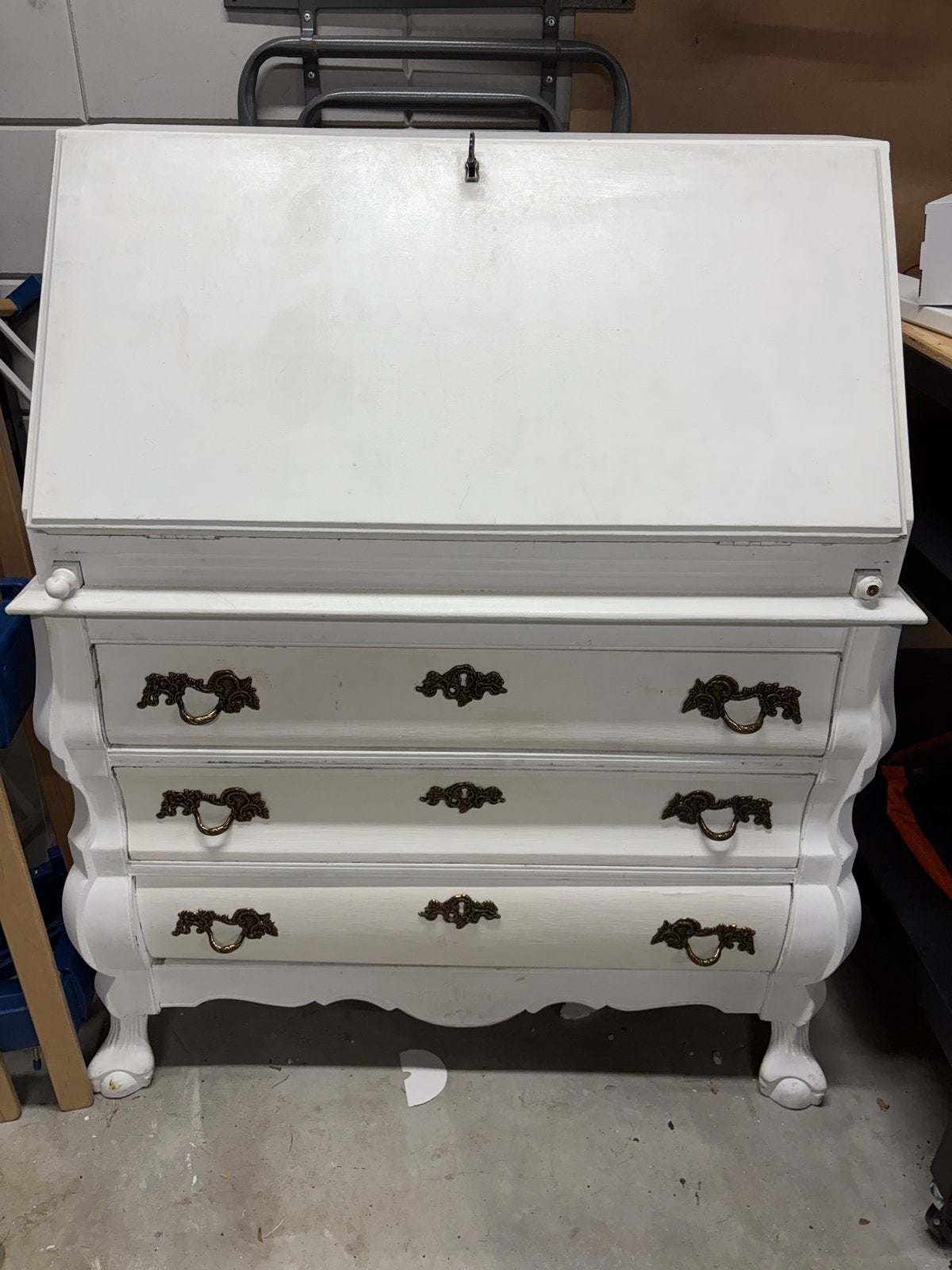 Witte secretaire met klep en lades, Huis en Inrichting, Kasten | Secretaires, Ophalen, Gebruikt, Brocante