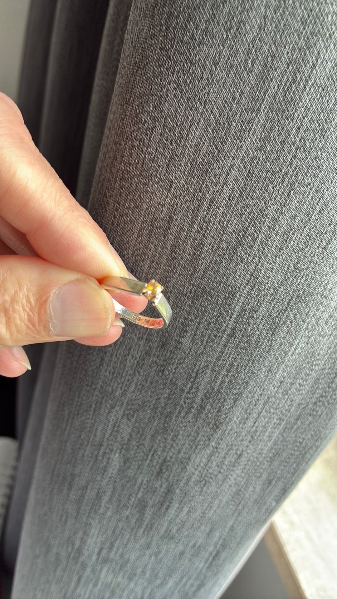 835 zilver ring solitaire 18 mm oranje bruin steentje, 18 tot 19, Gebruikt, Ophalen of Verzenden, Dame