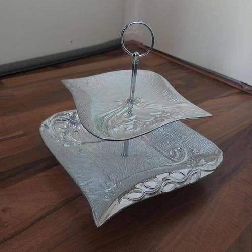 Verzilveren etagere, 25x25cm, 18x18cm, H25cm, nieuwe, Nieuw, Ophalen of Verzenden, Glas, Overige stijlen