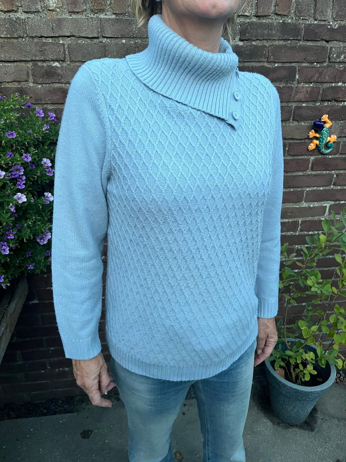 Lichtblauwe trui met col en knoopjes - Cashmere-Feeling, Kleding | Dames, Truien en Vesten, Ophalen of Verzenden, Zo goed als nieuw