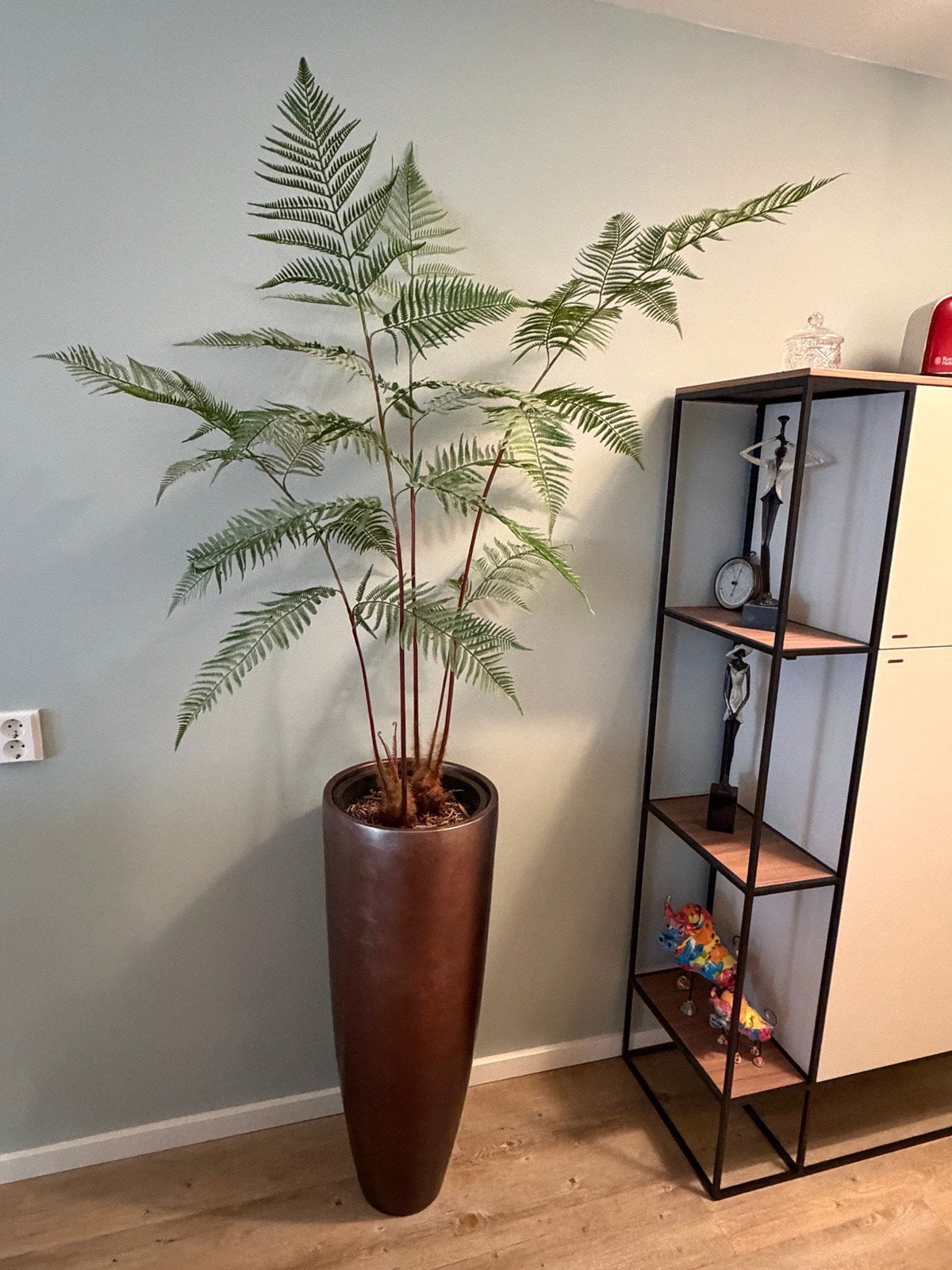 Mooie, hoogwaardige kunstvaren inclusief stijlvolle sierpot, Binnen, Groen, Kunstplant, 90 cm