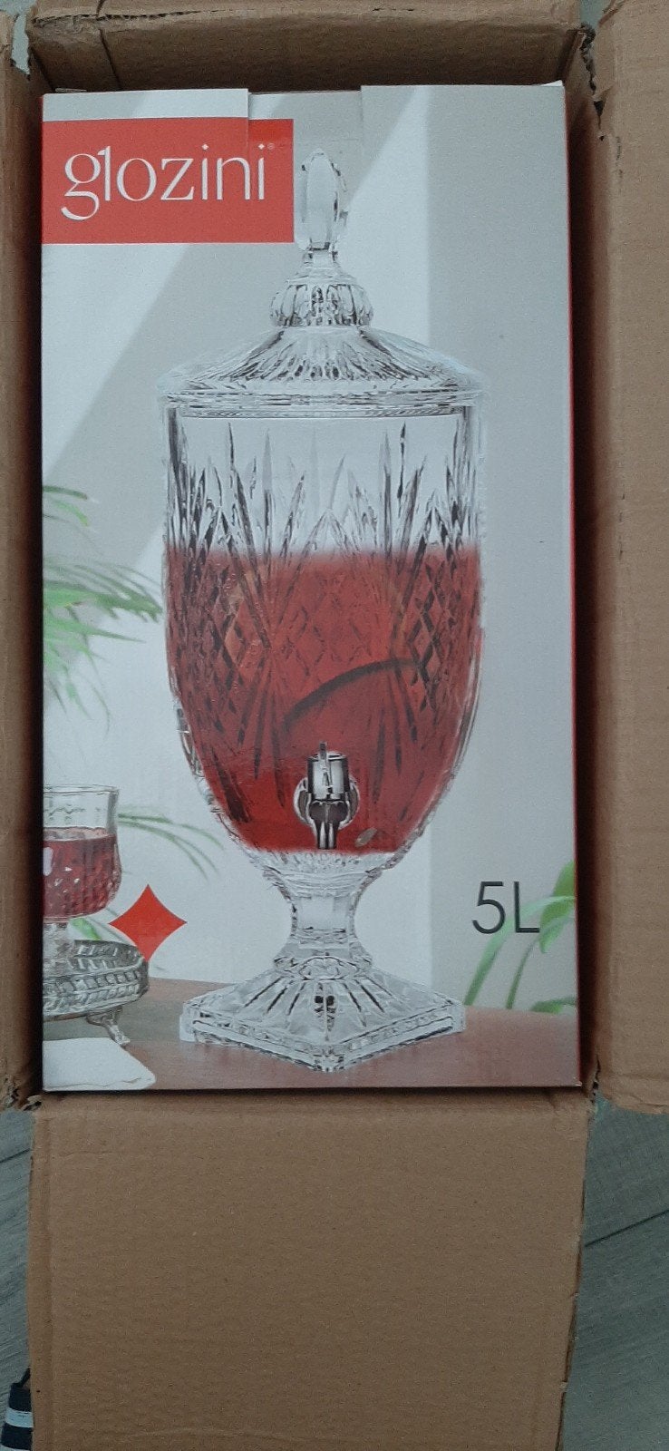 Glozini Drankdispenser 5L - Nieuw in doos, Huis en Inrichting, Keuken | Keukenbenodigdheden, Ophalen, Nieuw, Overige merken, Glas