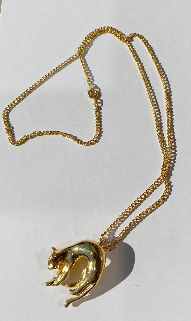 hanger tevens broche Panter met ketting, verguld / doublé, Overige materialen, Met edelsteen, Ophalen of Verzenden, Zo goed als nieuw