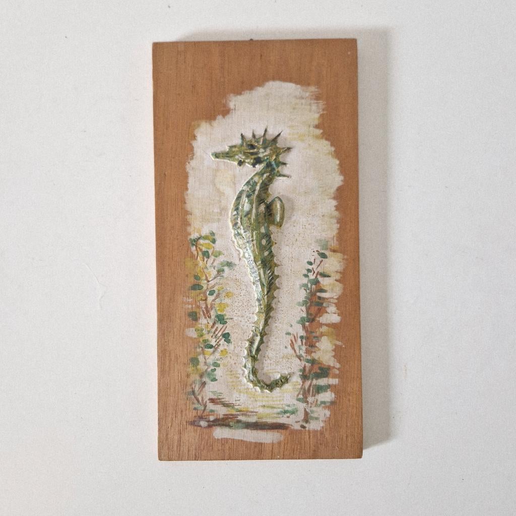 Vintage schilderijtje zeepaardje kunstwerkje jaren 50 / 60, Ophalen of Verzenden, Huis en Inrichting