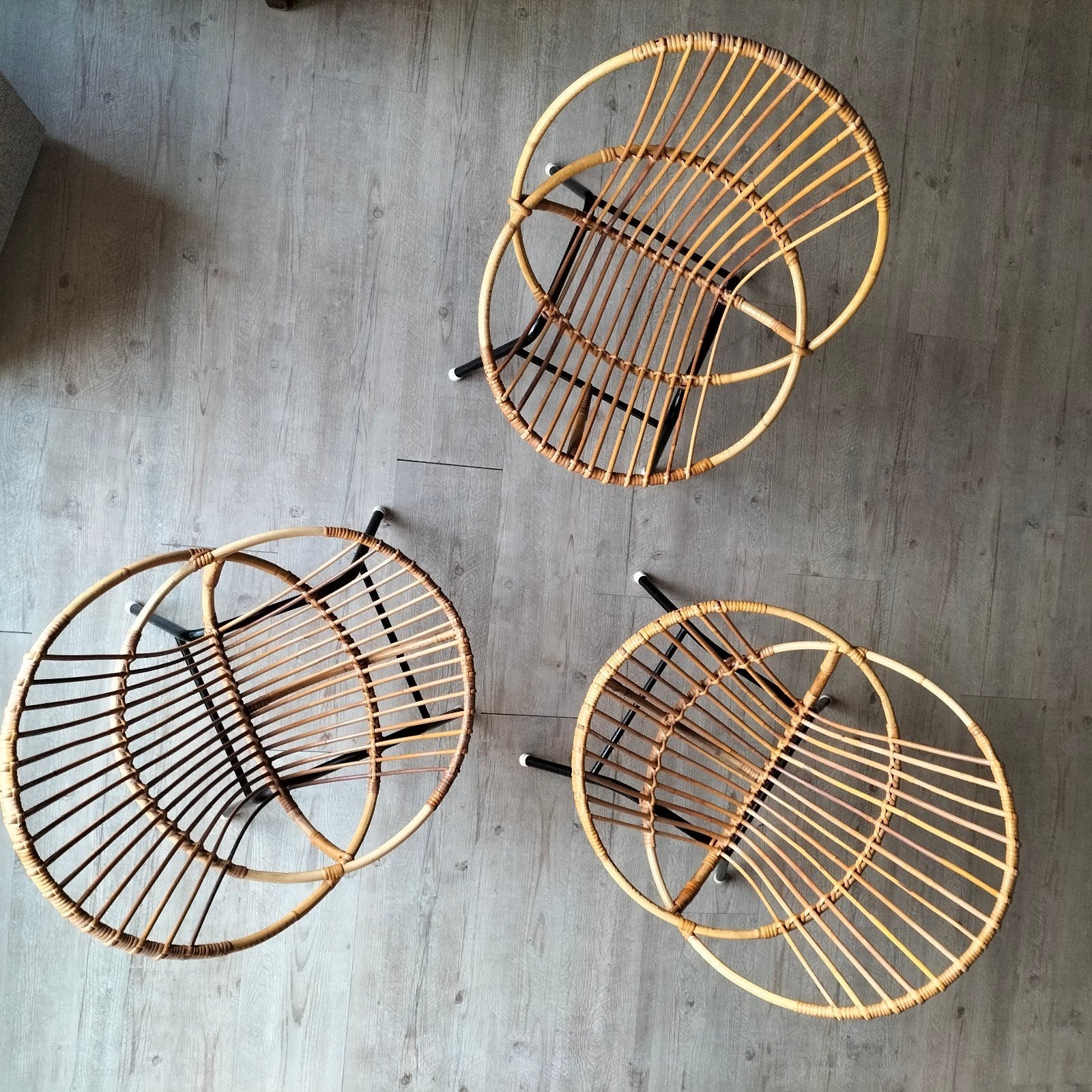 Vintage Rohe Noordwolde rotan kinder stoektjes, set van 3, Ophalen, Bruin, Eén
