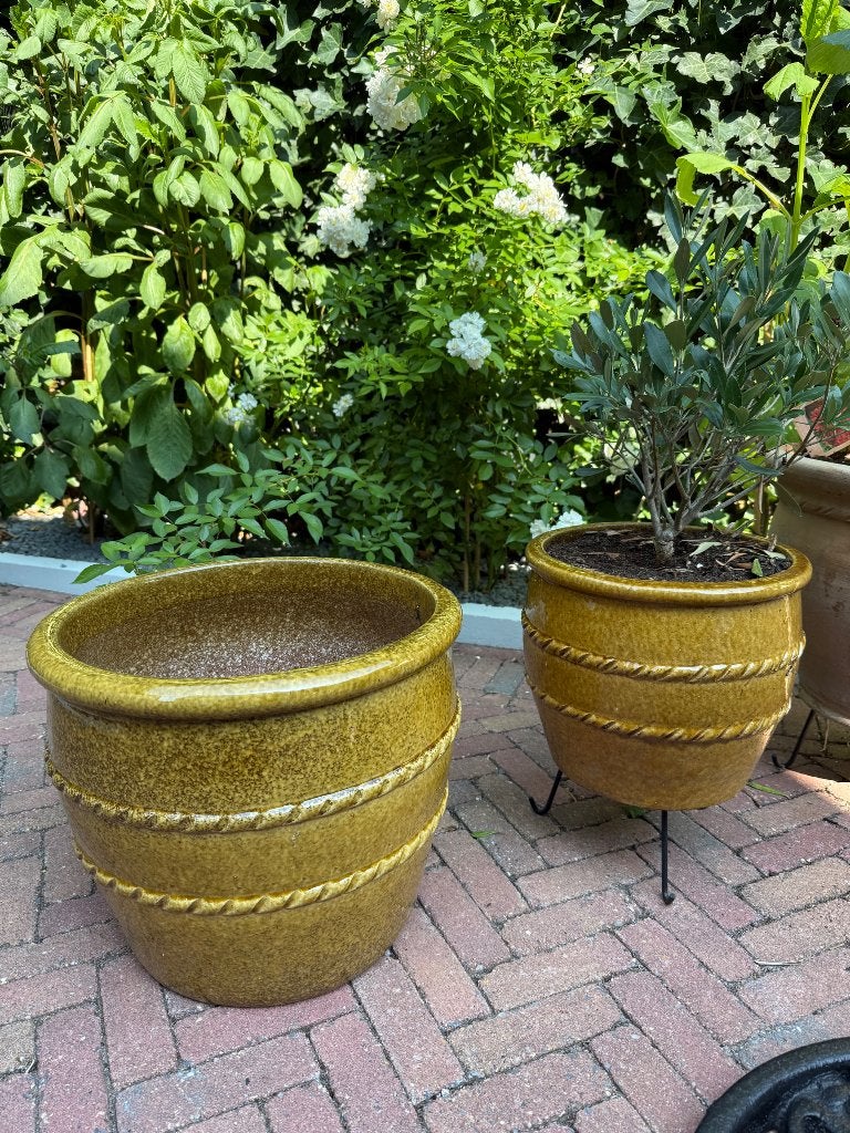 Geglazuurde buitenpotten oker, Tuin en Terras, Bloempotten, Rond, Nieuw, Minder dan 40 cm, Terracotta