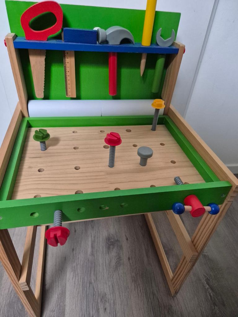 Houten kinder werkbank, Kinderen en Baby's, Speelgoed | Houten speelgoed, Ophalen, Gebruikt, Meubelstuk of Keukentje
