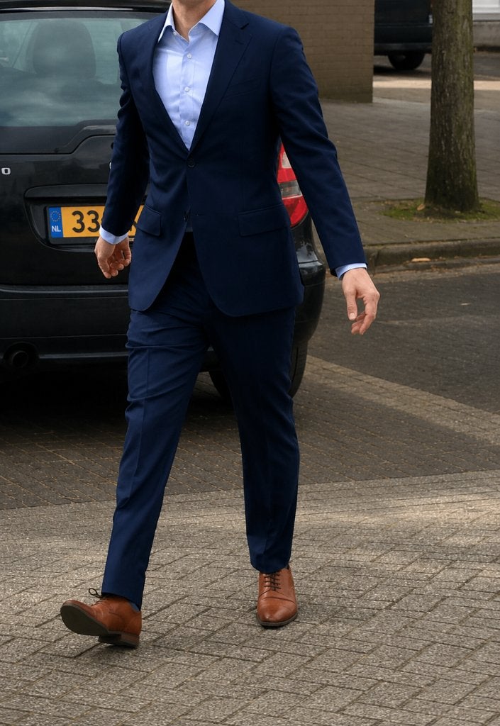 Suitsupply marineblauw slim fit pak (2017), maat 46, Zo goed als nieuw, Verzenden, Blauw, Maat 46 (S) of kleiner