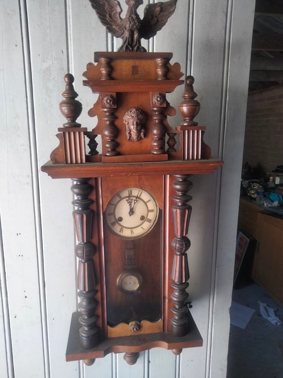 Antieke junghans paardjes klok met adelaar, Antiek en Kunst, Ophalen