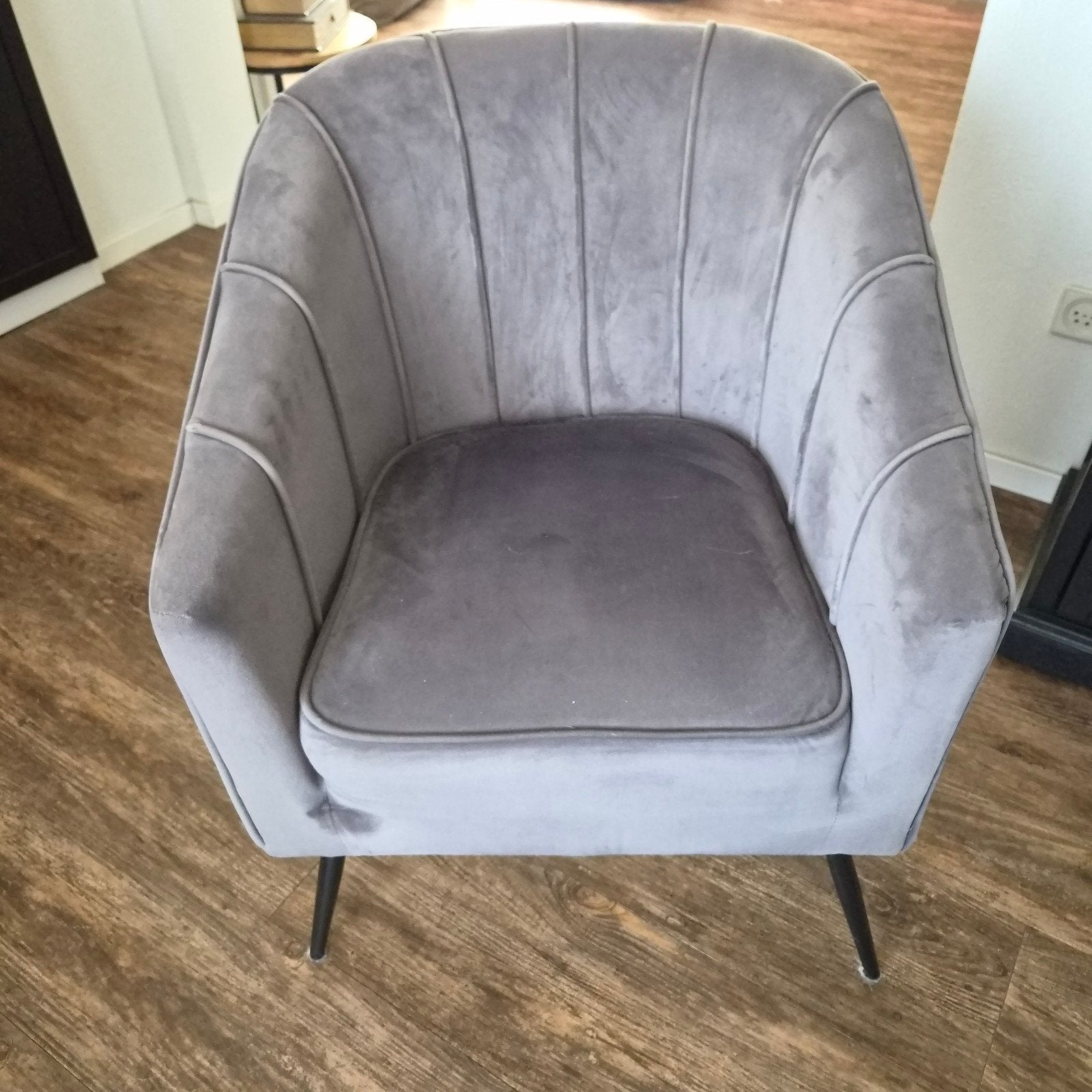 Set van 6 grijze fluwelen eetkamerstoelen, Ophalen, Modern, Elegant, Zo goed als nieuw, Stof
