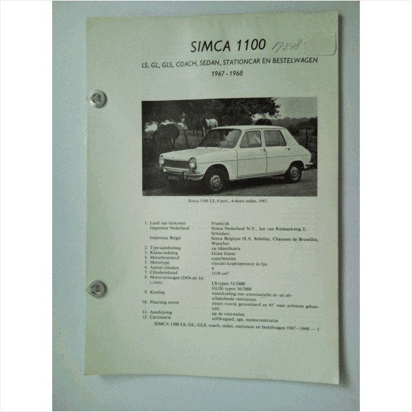 Simca 1000 Vraagbaak losbladig 1967-1968 #1 Nederlands, Ophalen of Verzenden, Gelezen, Overige merken