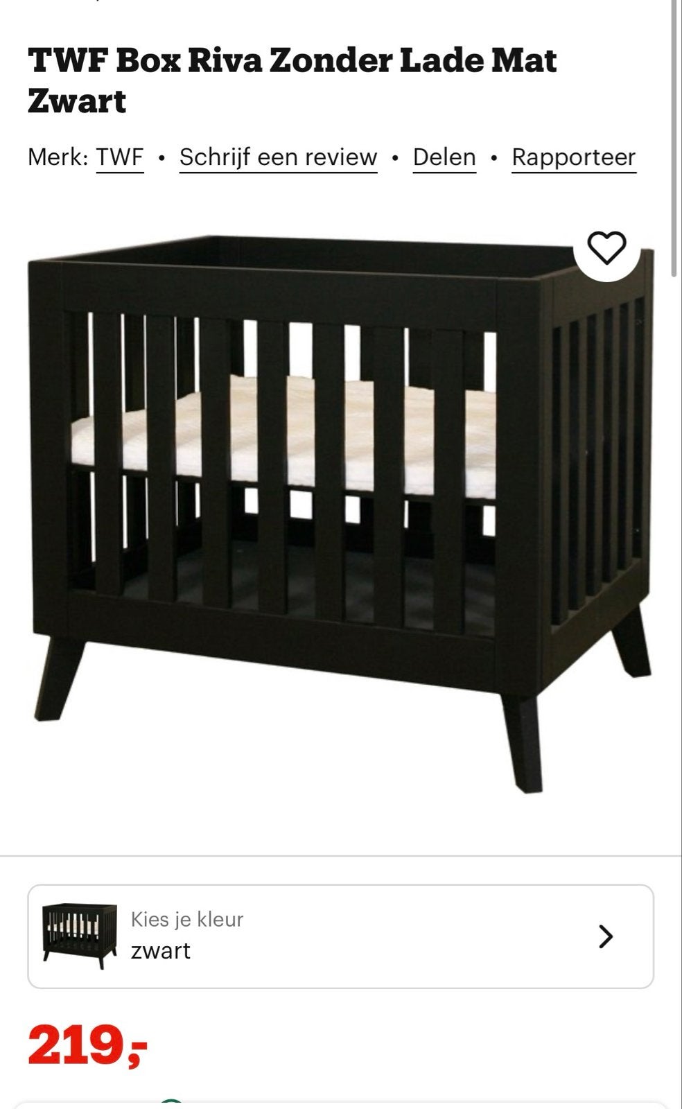 TWE babybox Riva Zonder Lade Mat Zwart, Ophalen, Zo goed als nieuw, Ledikant