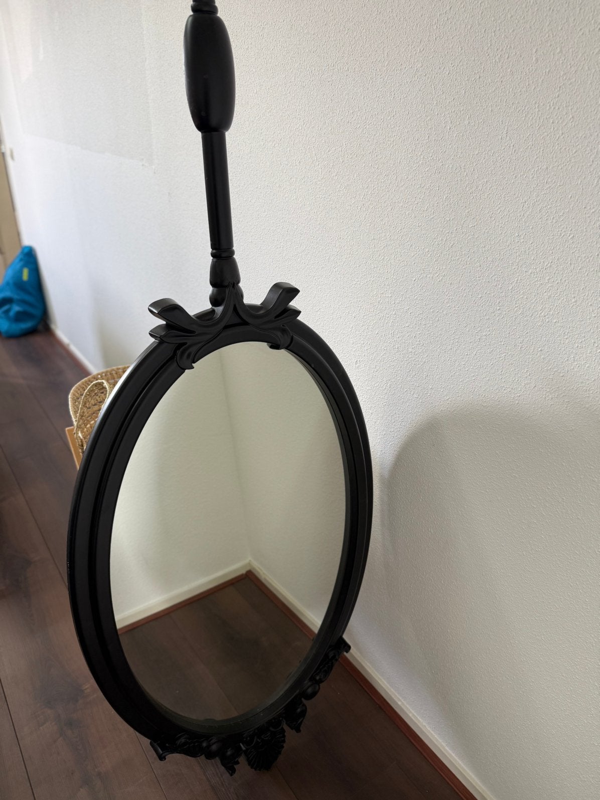 Zwarte barok spiegel – ovaal – vintage stijl, Ophalen of Verzenden, Ovaal, Minder dan 50 cm