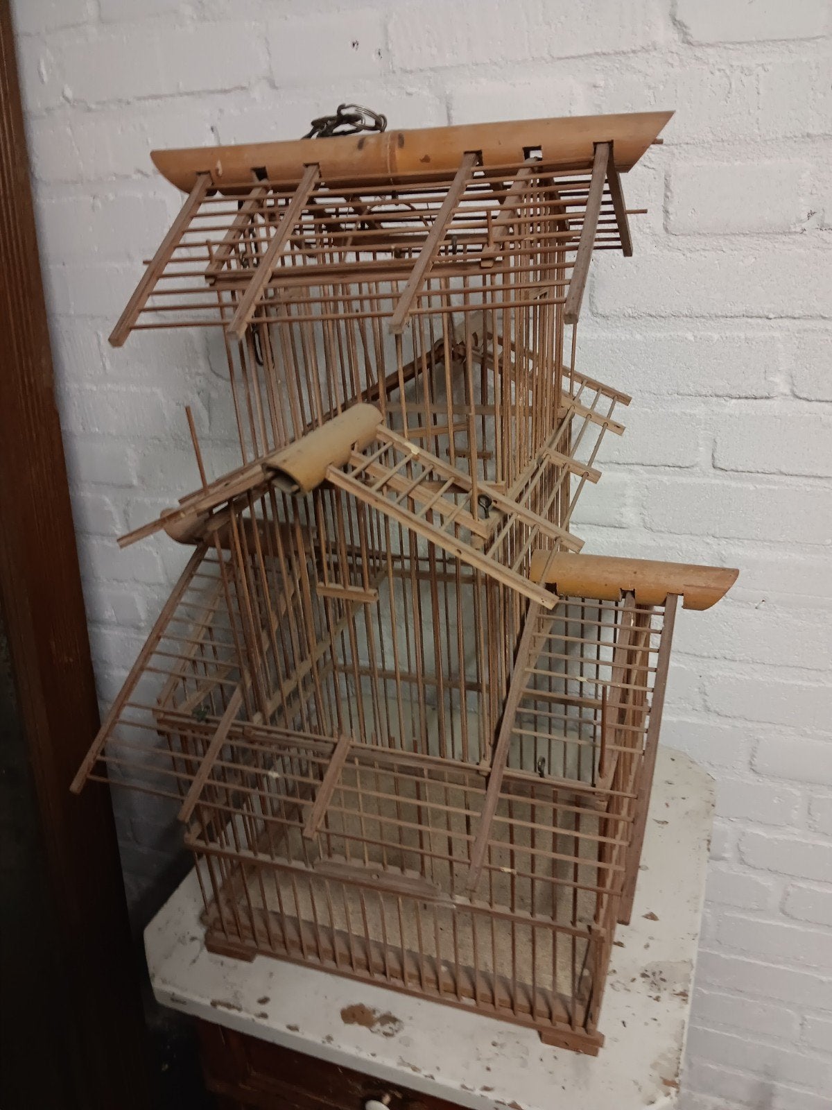 vogelkooi, Ophalen, Gebruikt, Hout, Vogelkooi