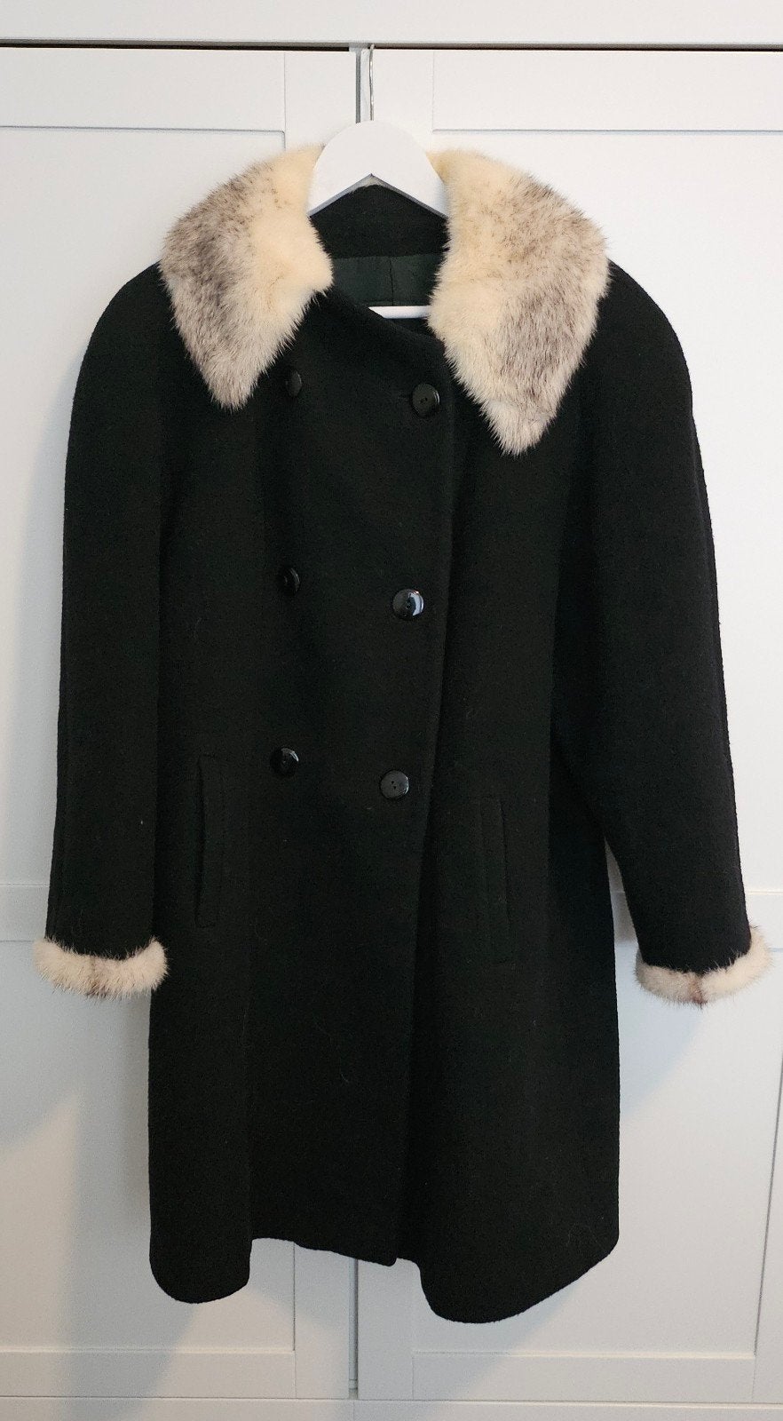 Echte wolle jas met echt bont - zwart - vintage, Ophalen of Verzenden, Gedragen, Maat 38/40 (M), Zwart