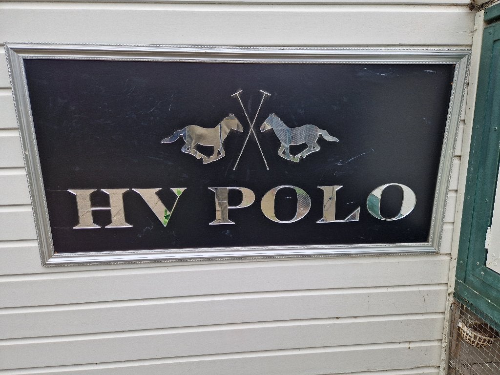 Paarden polo spiegel met opschrift + meer brocante, curiosa., Ophalen of Verzenden, Zo goed als nieuw, Stick