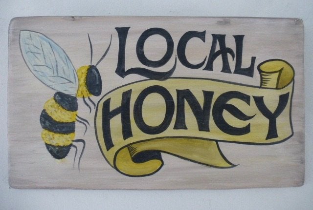 Houten reclamebord / honing / Local Honey / imker / bijen, Reclamebord, Nieuw, Ophalen of Verzenden, B6