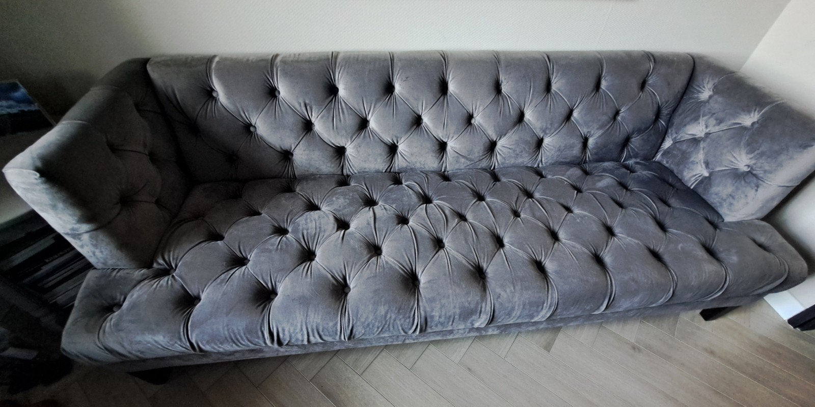 EleonoraBank Vogue Velvet Grijs 214cm - Luxe Bank, Ophalen, 75 tot 100 cm, Zo goed als nieuw, Stof
