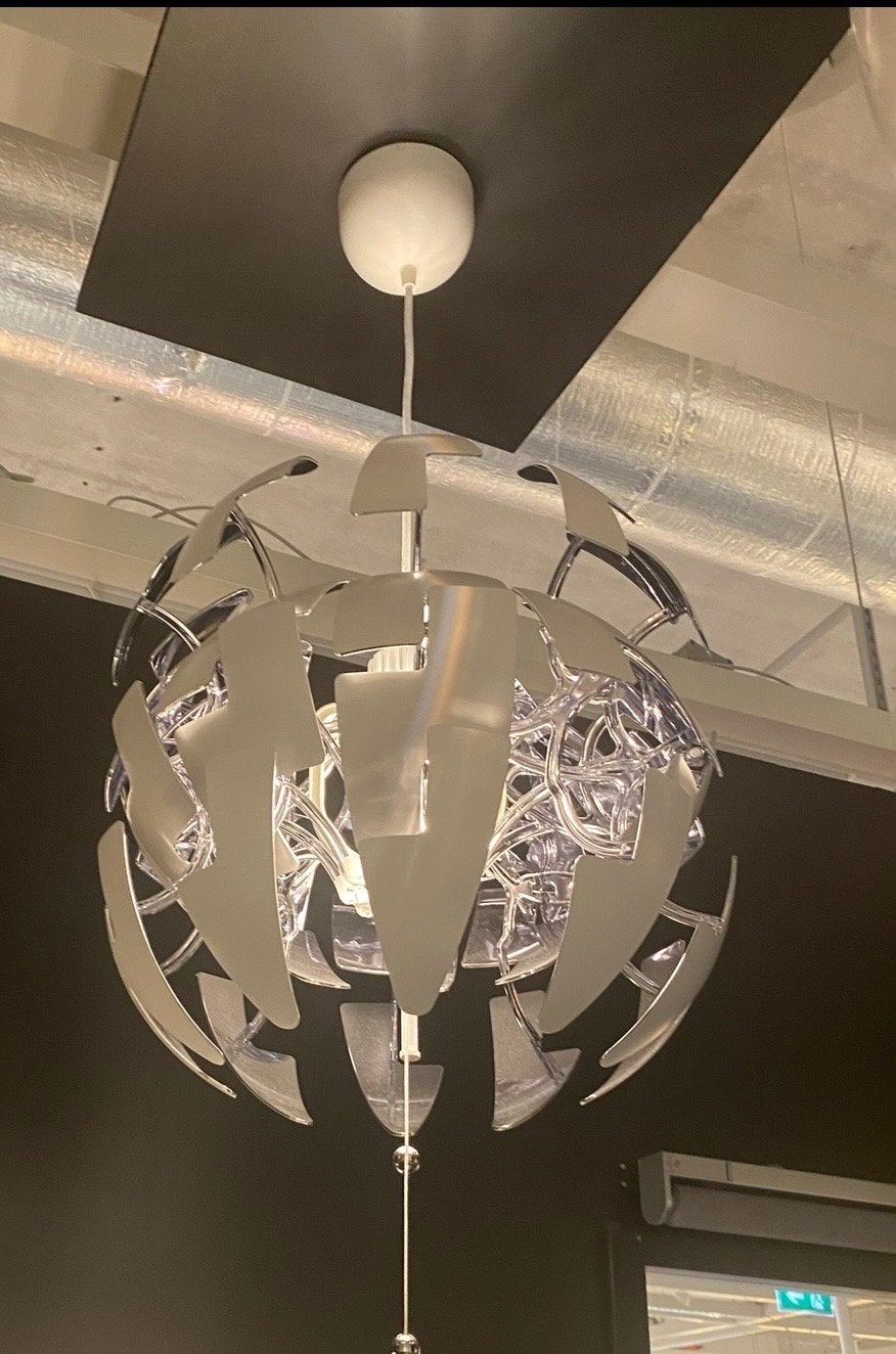 IKEA Hanglamp, wit/zilverkleur, 52 cm, Ophalen, Zo goed als nieuw, Kunststof, E27 (groot)