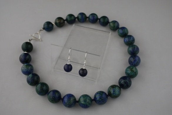 CHRYSOCOLLA (16 mm) ketting/oorhanger-set, Sieraden, Tassen en Uiterlijk, Kettingen, Blauw, Nieuw, Ophalen of Verzenden, Met edelsteen
