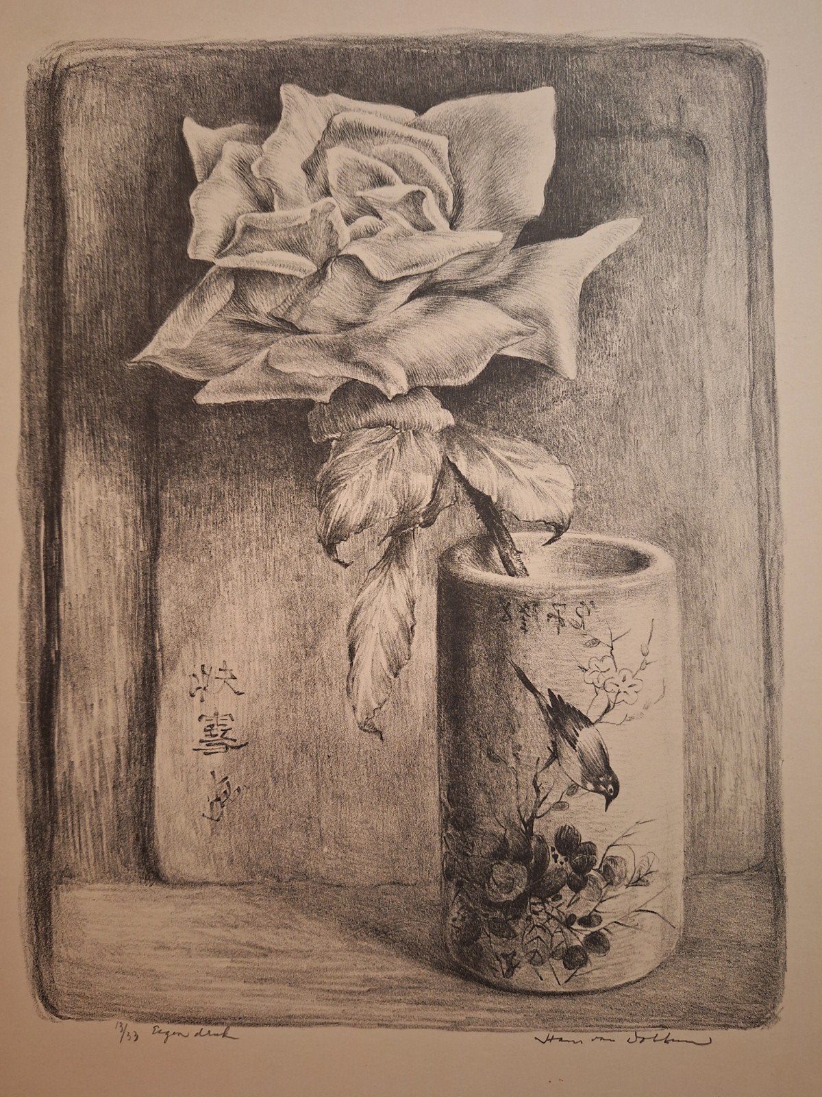 Lithografie Roos en Vogel - Hans van Dokkum, 1950 - 1999, Ophalen of Verzenden, Flora en Fauna, Lithografie