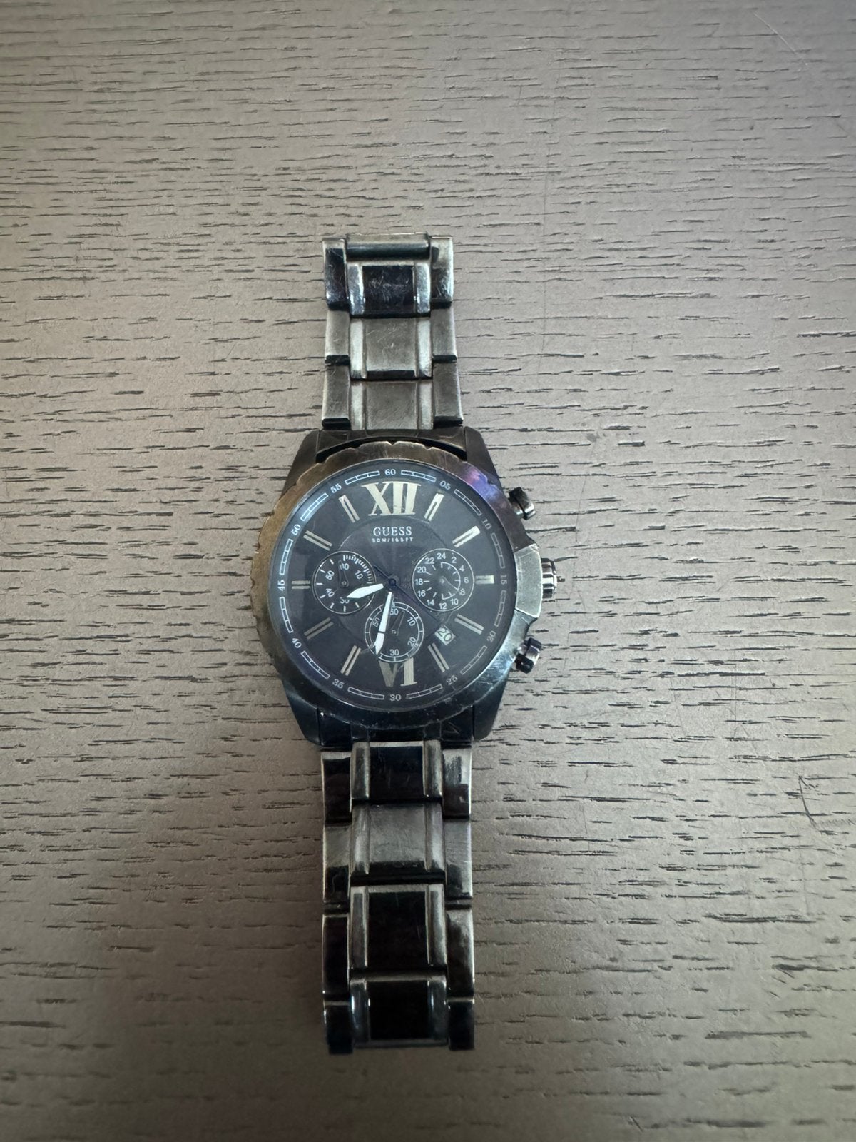 Guess horloge donkergrijs staal, Ophalen of Verzenden, Zo goed als nieuw, Staal, Overige merken